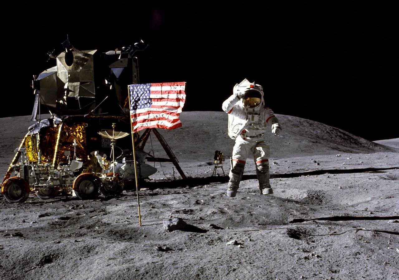 Foto de 1969, quando o homem pisou pela primeira vez na Lua.