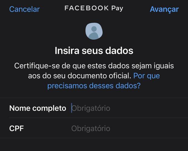 Insira seus dados para continuar o cadastro
