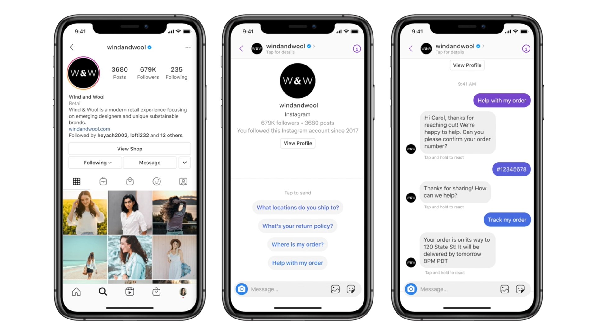 Uma das possibilidades da API do Messenger para Instagram é implementar robôs de atendimento para diversas necessidades, como rastreio de pedidos. (Fonte: Facebook / Reprodução)