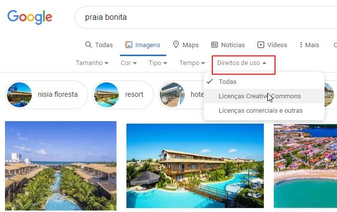 A utilização do filtro de Direitos de uso.