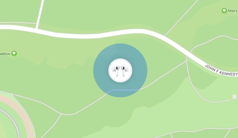 Os AirPods conectados à rede "Find My".