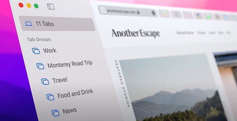 A organização de abas em grupos no Safari.