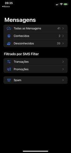 Tela do iMessage com o filtro de spam do iOS 15.