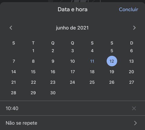 Depois de apertar no botão com o símbolo de um calendário, escolha a data para ser lembrado