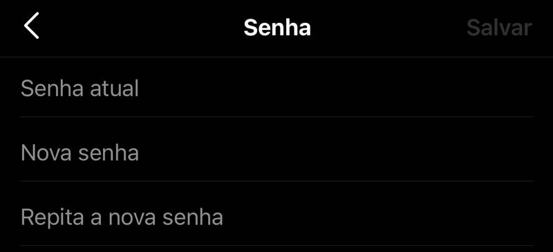 Insira a senha atual, depois digita a nova senha e confirme-a em seguida