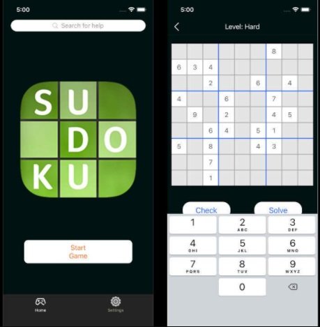 O jogo falso, com as telas de Sudoku.