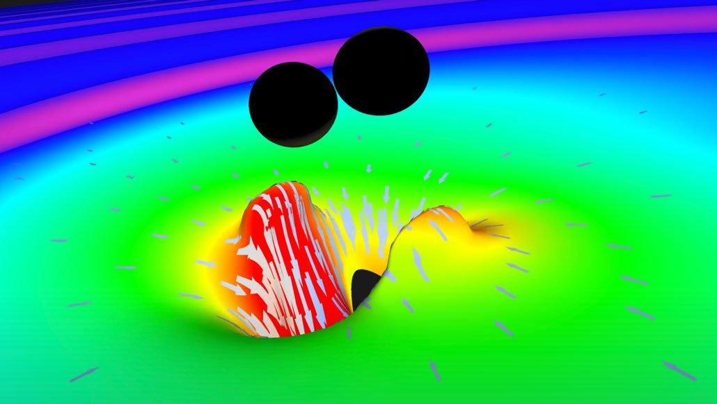 Simulação de ondas gravitacionais de dois buracos negros em fusão mostra que o horizonte de eventos recém-formado não apresenta diminuição de tamanho