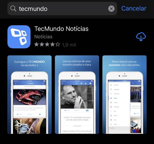 Digite o nome do app na busca e, em seguida, faça o download novamente