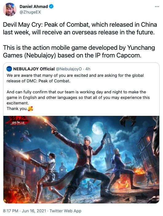 Produtora afirma que Devil May Cry Mobile terá lançamento global em tweet