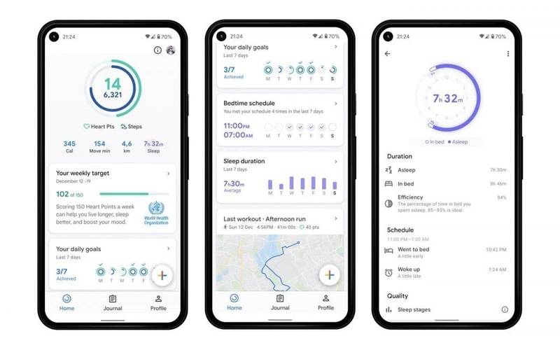 Interface do Google Fit.