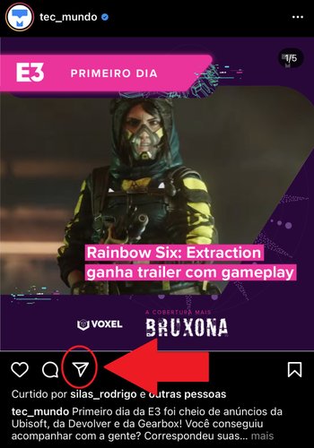 Aperte no símbolo com uma seta para que o post possa ser compartilhado