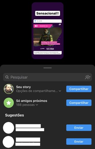 Escolha a forma com que você irá compartilhar o story e aperte em 