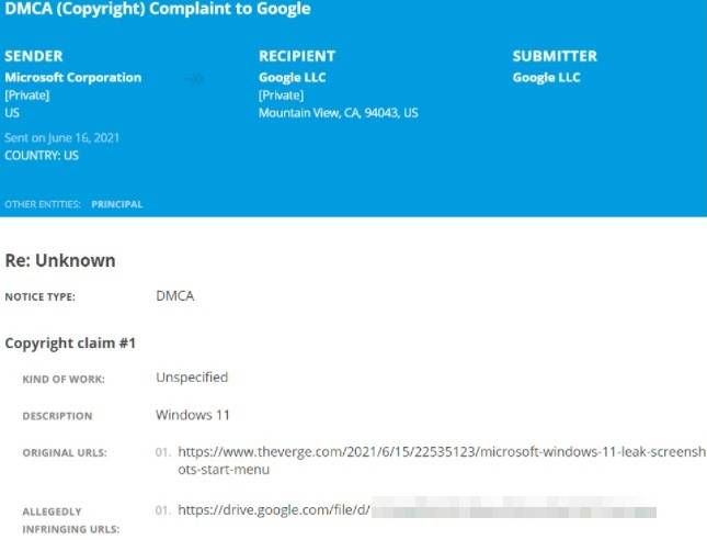 Um dos avisos de link derrubado a mando da Microsoft.