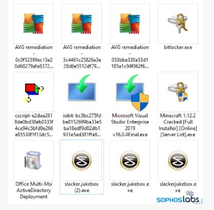 Alguns dos arquivos baixados no pacote do malware.