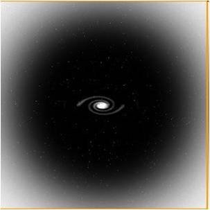 Concepção artística de uma galáxia (em branco) no centro do halo de matéria escura (em preto)