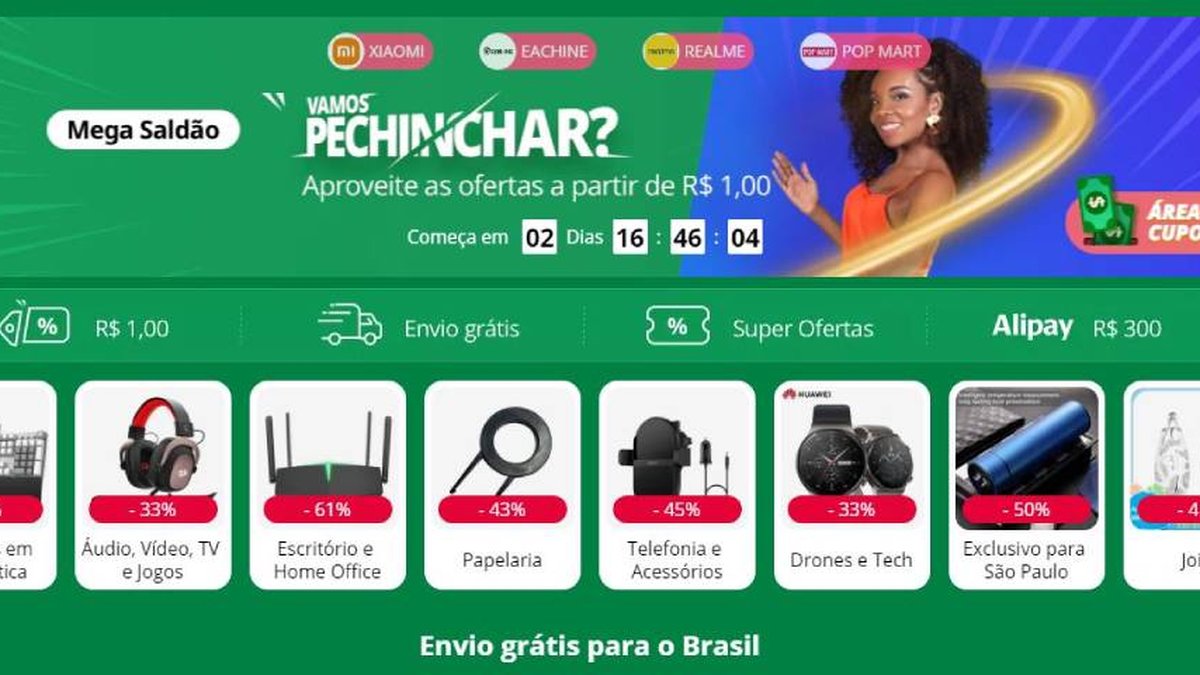 Mega Saldão AliExpress: ofertas com até 80% off, frete grátis e