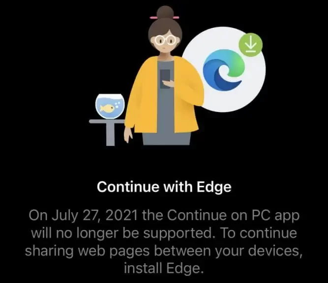 Mensagem no próprio app recomenda o navegador Edge como alternativa.