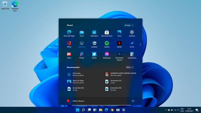 Windows 11 tela inicial