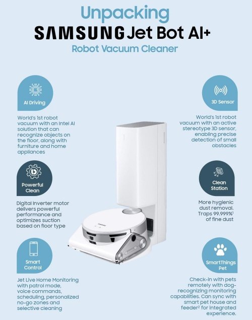 O novo aspirador robô da Samsung é cheio de tecnologias.