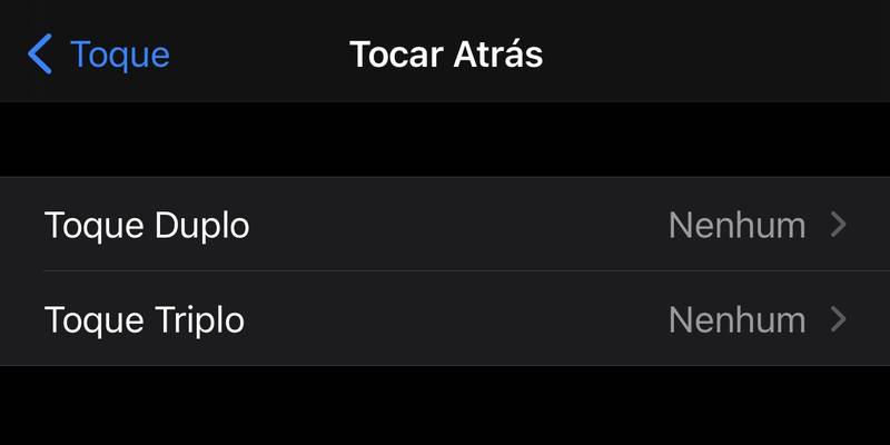 Escolha o Toque Duplo ou Triplo na parte de trás do iPhone para acionar o comando