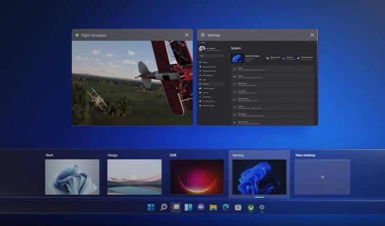 A Área de Trabalho do Windows 11 com a barra de tarefas centralizada e na parte inferior.
