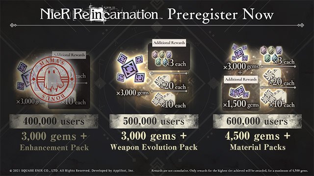 Metas de pré-registro para Nier Reincarnation