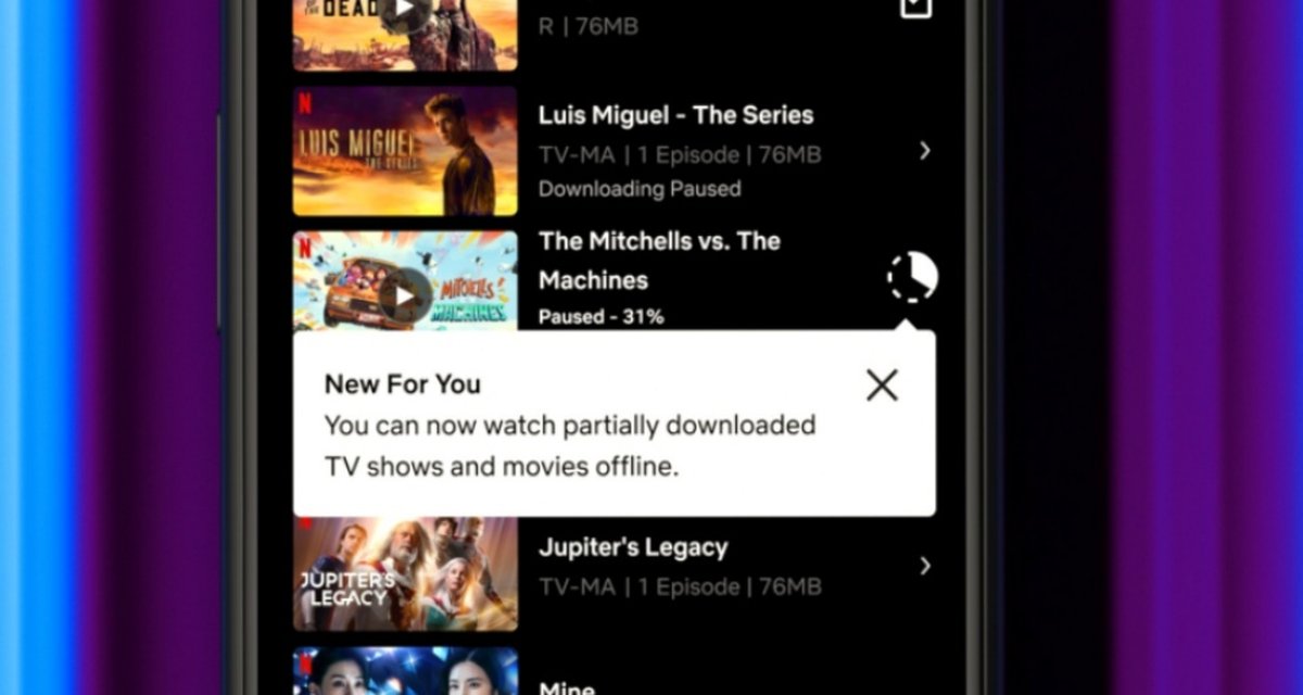 Netflix libera visualização de conteúdos baixados parcialmente
