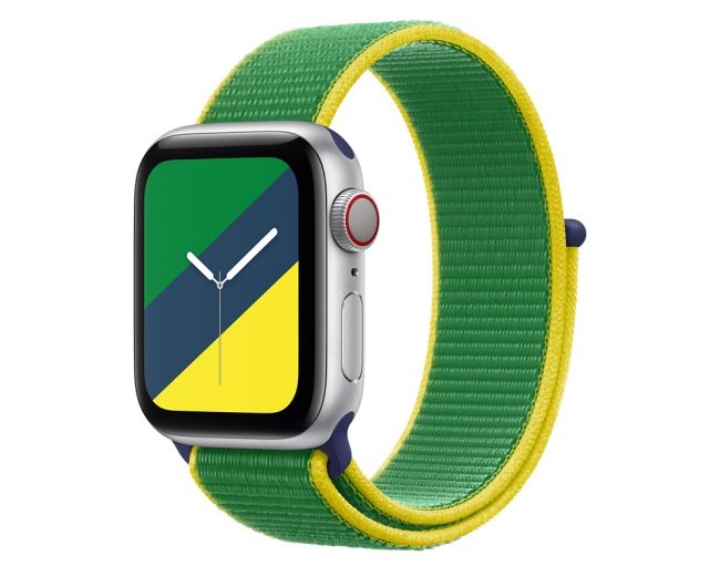 Versão da pulseira inspirada nas cores da bandeira do Brasil.