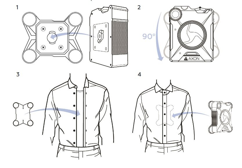 Manual do usuário do Axon Body 2 mostra como ele pode ser usado em uniformes normais