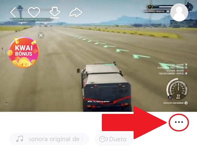 Depois de selecionar o vídeo, clique no símbolo com três pontos na parte debaixo