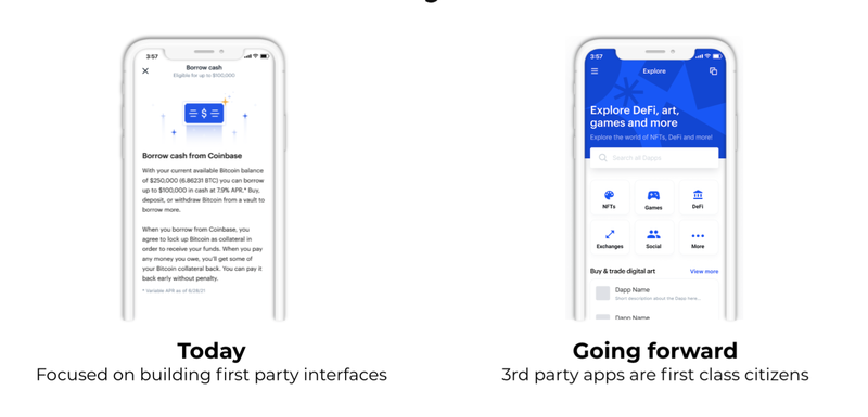 Prévia das mudanças previstas para o app da Coinbase.