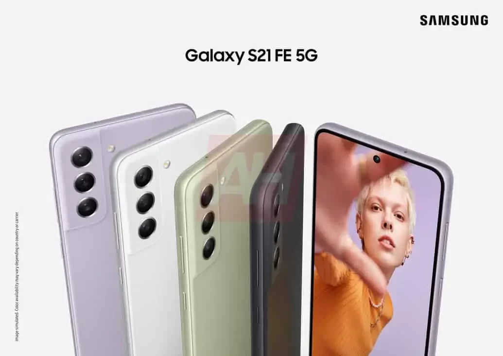 Imagem promocional revela as cores do Galaxy S21 FE.