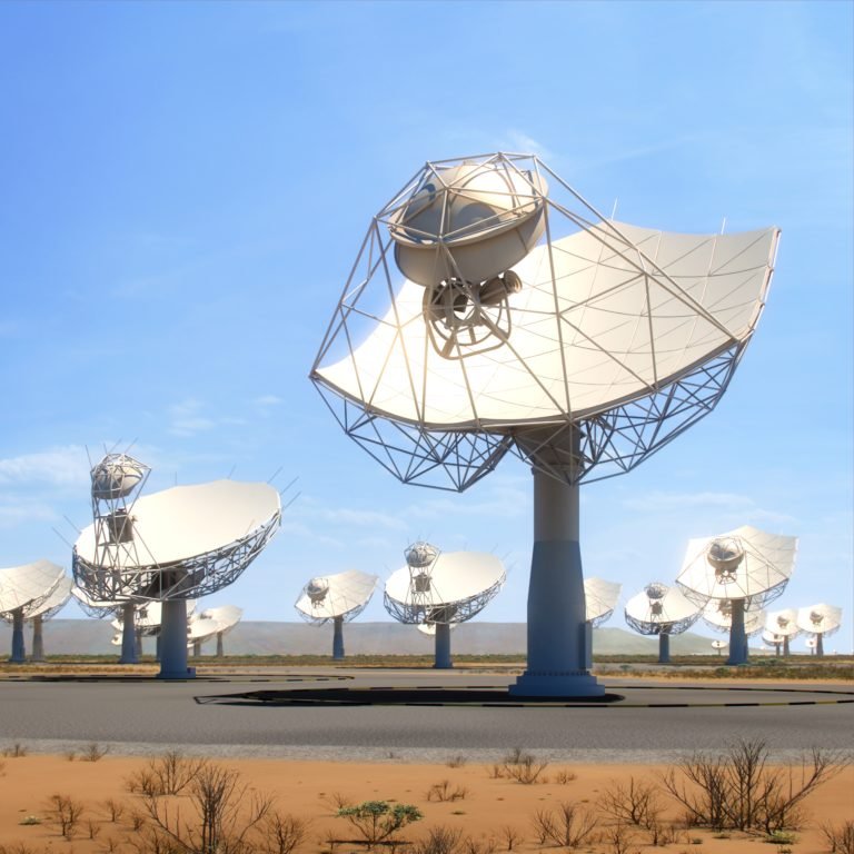 A instalação do Square Kilometre Array na África do Sul aproveitará parabólicas do telescópio antecessor MeerKAT