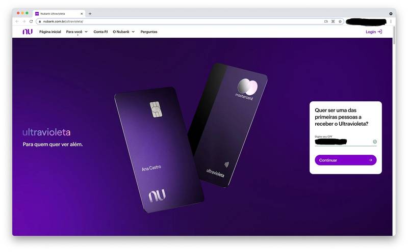 Pedido Nubank Ultravioleta