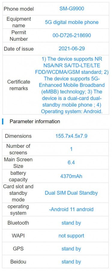 Lista de especificações técnicas do Galaxy S21 FE revelada pela TENAA
