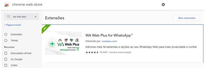 Digita na busca da Chrome Store: 