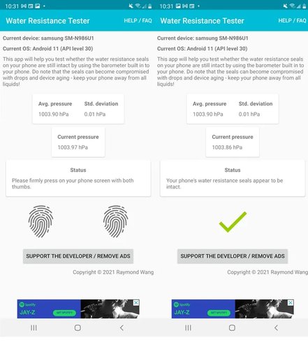 Resultados do teste com o Galaxy Note 20 Ultra.