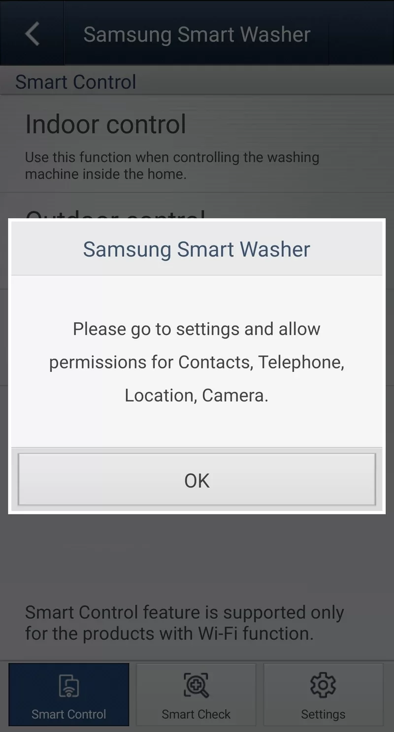 Tela do app solicitando permissões.