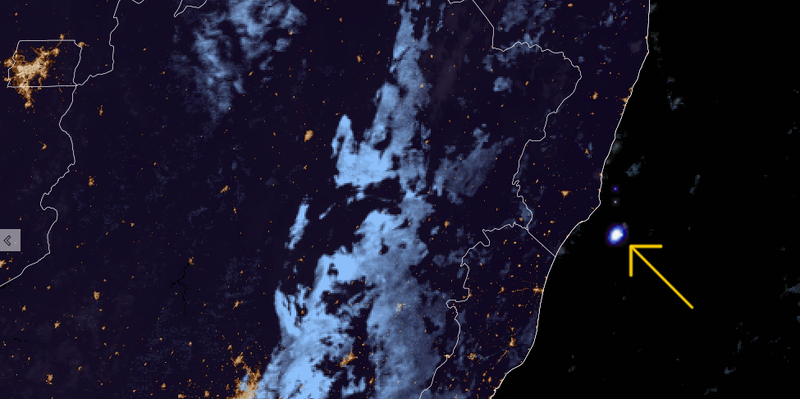 Momento em que a explosão do meteoro foi registrada pelo Satélite GOES-16.