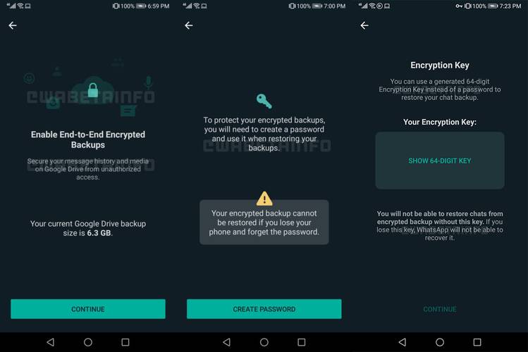Processo de criação de um backup encriptado de ponta a ponta no WhatsApp. (Fonte: WhatsApp, WABetaInfo / Reprodução)