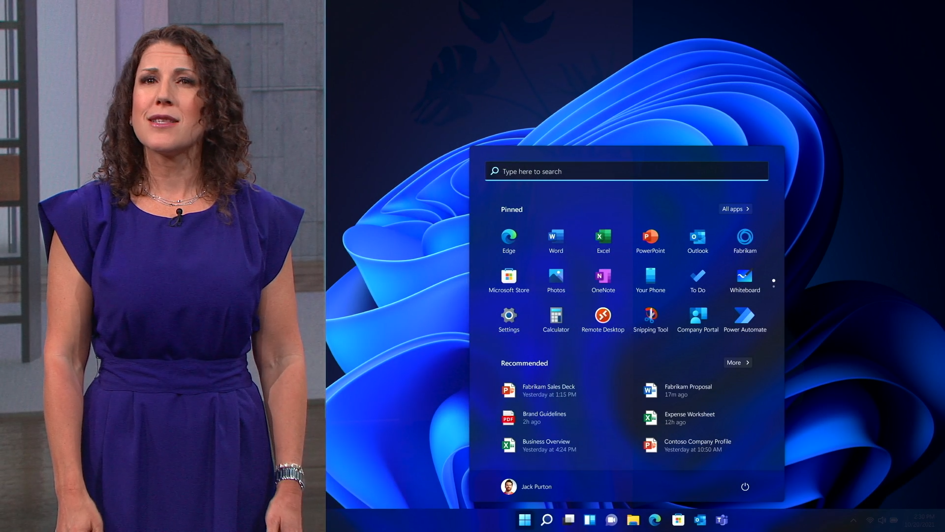 Melissa Grant anunciando o modo escuro como padrão do Windows 11