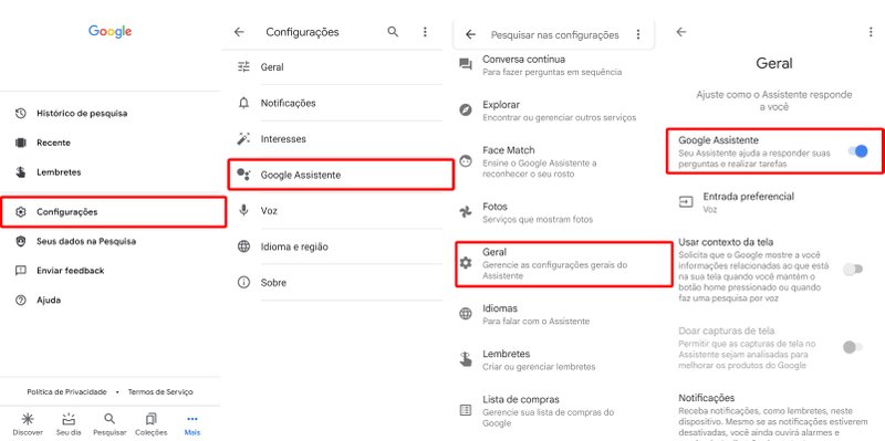 Caminho para a desativação do Google Assistente, no aplicativo Google: 