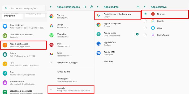 Caminho para desabilitar o Google Assistente como aplicativo padrão, além de sua tecla de atalho: 