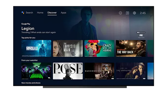 Nova tela de descobertas do Android TV. (Fonte: Google, Engadget / Reprodução)