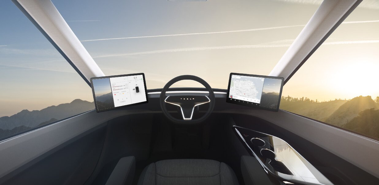 O piloto automático ajuda a evitar colisões e a posição centralizada do motorista fornece visibilidade e controle máximos. (Fonte: Tesla/Reprodução)