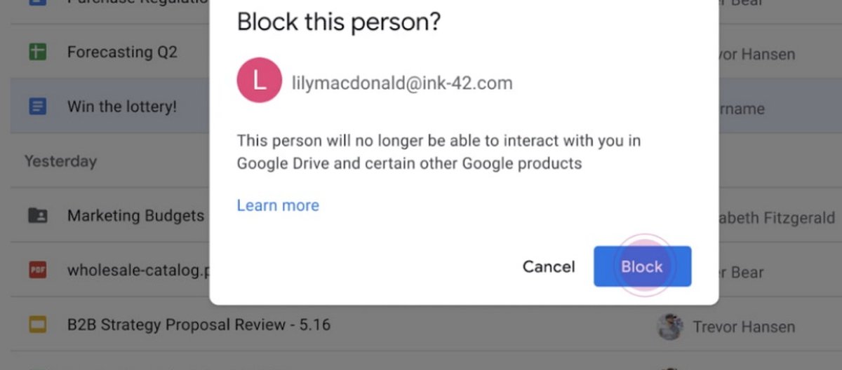 Google Drive permite bloquear usuários indesejados e spam