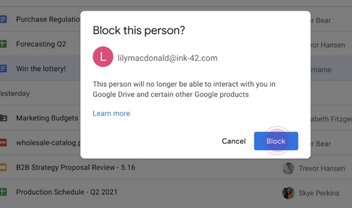 Google Drive permite bloquear usuários indesejados e spam