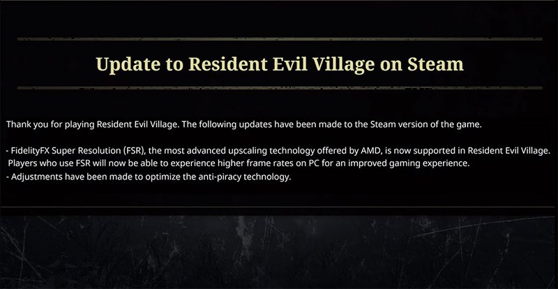 Notas do patch para Resident Evil Village