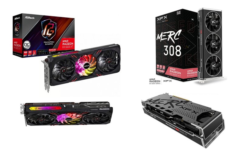 RX 6600 XT da ASRock e XFX. (Fonte: VideoCardz / Reprodução)