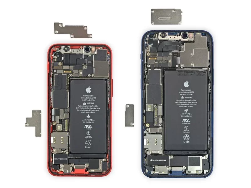 Esquema interno do iPhone 12 mini e do iPhone 12 padrão.